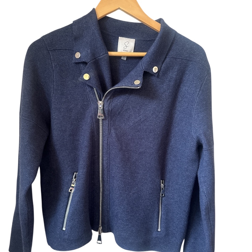 Sioni Women's M Navy Moto Jacket with Silver Dual Zipper Career Office Business